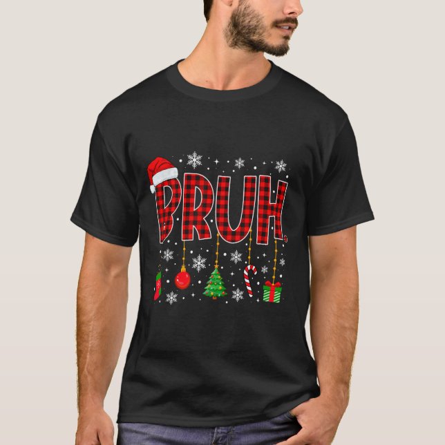 Merry Christmas Bruh Buffalo Plaid Retro Xmas Men  T-Shirt (Front)