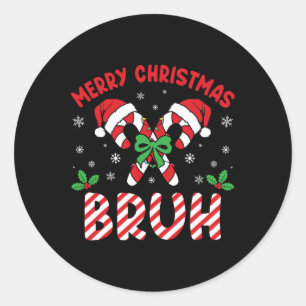 Merry Christmas Bruh Candy Cane Love Xmas Lights M Classic Round Sticker