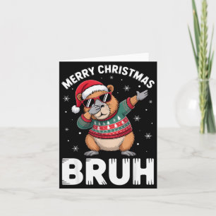 Merry Christmas Bruh Capybara Dabbing Santa Hat Xm Card