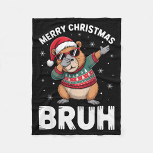 Merry Christmas Bruh Capybara Dabbing Santa Hat Xm Fleece Blanket
