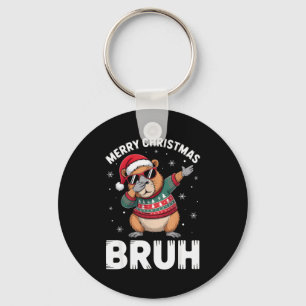 Merry Christmas Bruh Capybara Dabbing Santa Hat Xm Key Ring