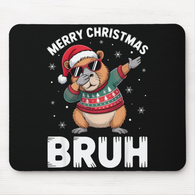 Merry Christmas Bruh Capybara Dabbing Santa Hat Xm Mouse Mat (Front)