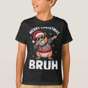 Merry Christmas Bruh Capybara Dabbing Santa Hat Xm T-Shirt