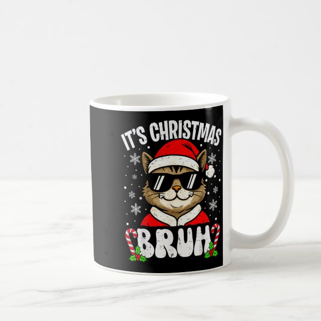 Merry Christmas Bruh Funny Cat Kitten Xmas Men Boy Coffee Mug (Right)