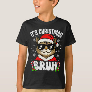 Merry Christmas Bruh Funny Cat Kitten Xmas Men Boy T-Shirt