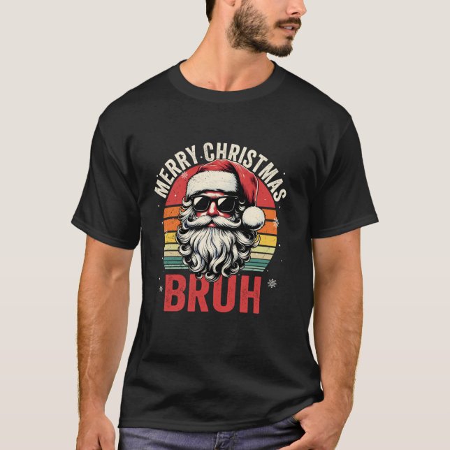 Merry Christmas Bruh Funny Santa Claus Groovy Men  T-Shirt (Front)