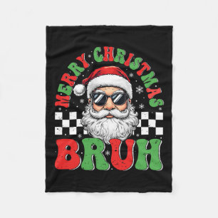 Merry Christmas Bruh Funny Santa Claus Retro Men W Fleece Blanket