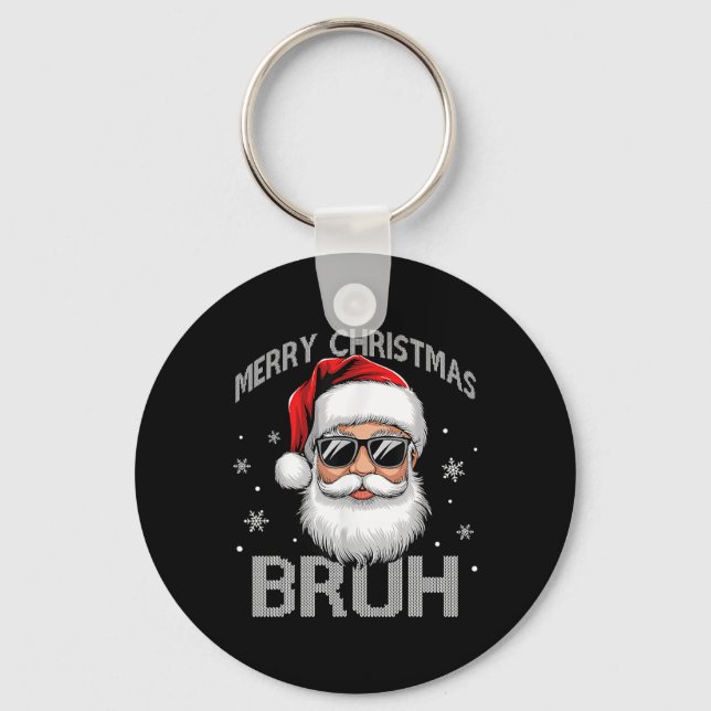 Merry Christmas Bruh Funny Santa Claus Retro Men W Key Ring (Front)