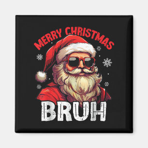Merry Christmas Bruh Funny Santa Claus Retro Men W Magnet