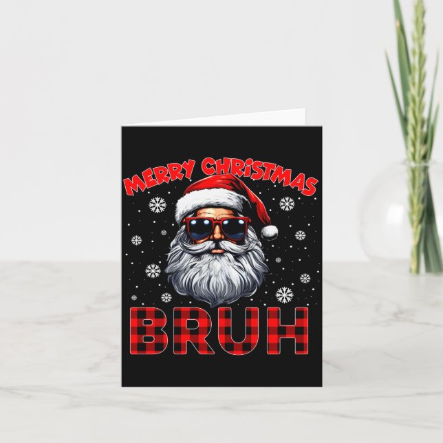 Merry Christmas Bruh Red Plaid Funny Santa Claus M Card (Front)