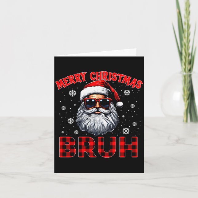 Merry Christmas Bruh Red Plaid Funny Santa Claus M Card (Front)