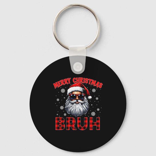 Merry Christmas Bruh Red Plaid Funny Santa Claus M Key Ring (Front)