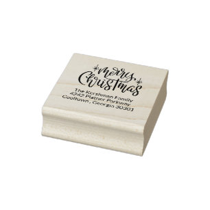 Merry Christmas Brush Calligraphy Return Address Rubber Stamp