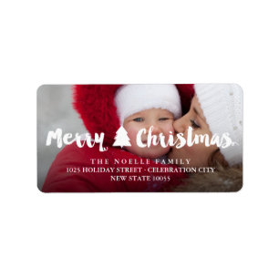 Merry Christmas Brush Holiday Photo Address Label