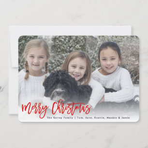 Merry Christmas Brush Script Horizontal Red Photo Holiday Card