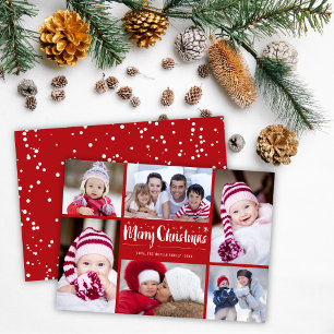 Merry Christmas Brush Script Modern Photo Collage Holiday Card