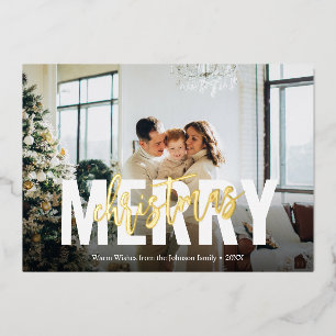 Merry Christmas Brush Script Photo Foil Holiday