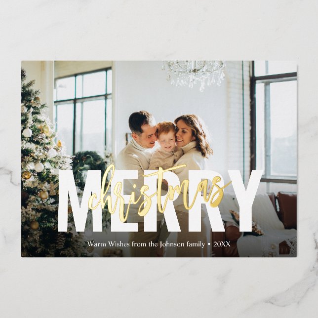 Merry Christmas Brush Script Photo Foil Holiday (Front)
