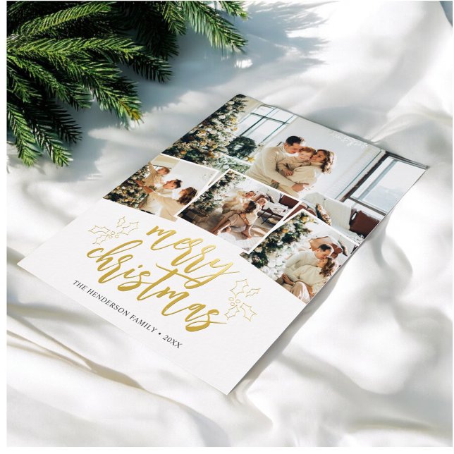 Merry Christmas Brush Script Photo Foil Holiday Card (Creator Uploaded)