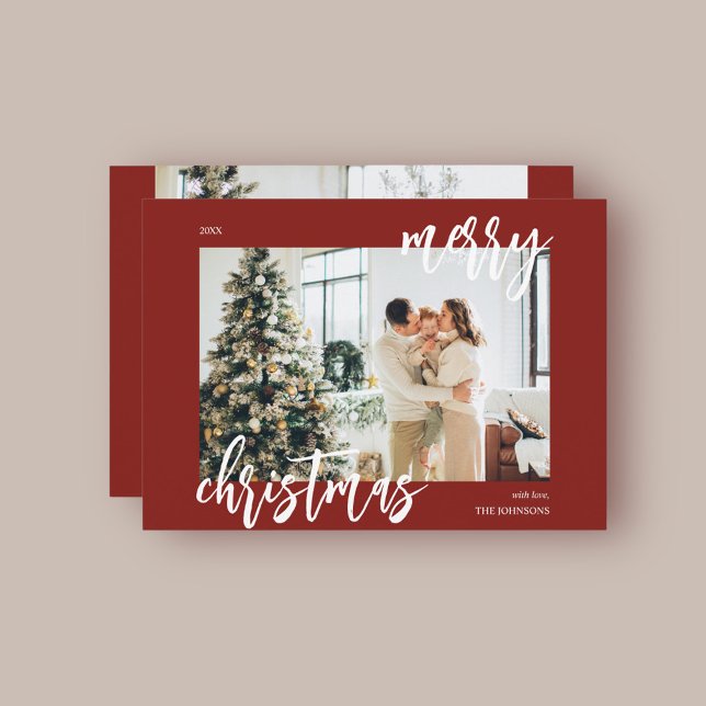 Merry Christmas Brush Script Photo Red Holiday Card (Creator Uploaded)