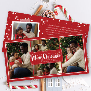 Merry Christmas Brush Script Stars 4 Photo Collage Holiday Card