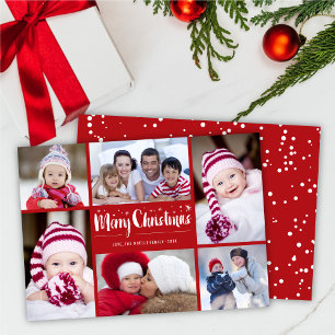Merry Christmas Brush Script Stars Modern 6 Photo Holiday Card