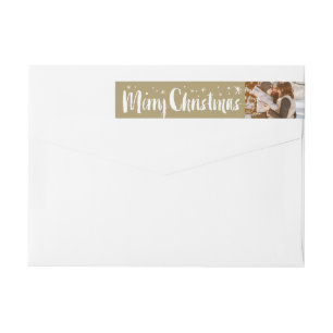Merry Christmas Brush Script Stars Photo Address Wrap Around Label