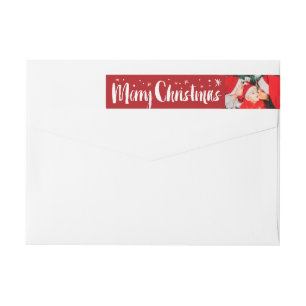 Merry Christmas Brush Script Stars Photo Address Wrap Around Label