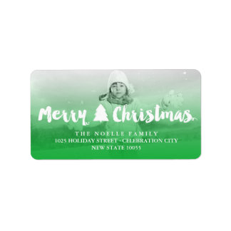 Merry Christmas Brush Script Tree Photo Address Label