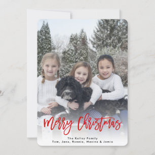 Merry Christmas Brush Script Vertical Red Photo Holiday Card