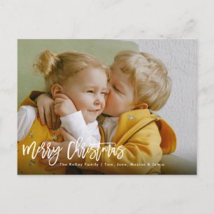 Merry Christmas Brush Script White Holiday Photo Postcard