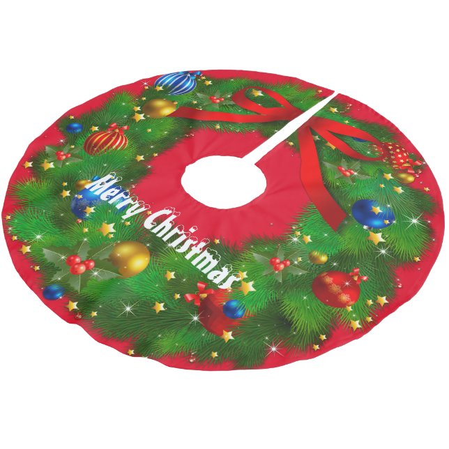 Merry Christmas Brushed Polyester Tree Skirt (Angled)