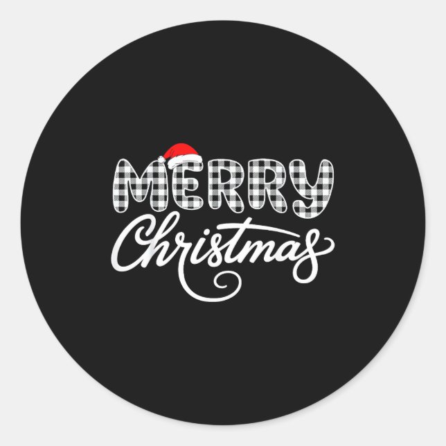 Merry Christmas Buffalo Black And White  Classic Round Sticker (Front)