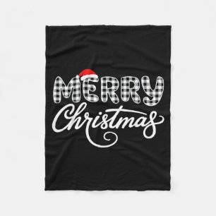 Merry Christmas Buffalo Black And White Fleece Blanket