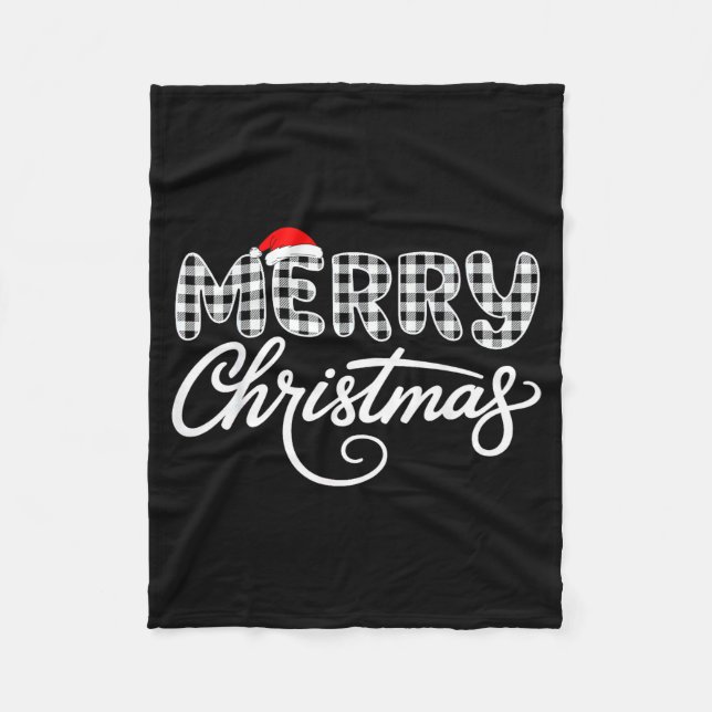 Merry Christmas Buffalo Black And White  Fleece Blanket (Front)