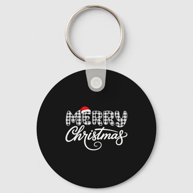 Merry Christmas Buffalo Black And White  Key Ring (Front)