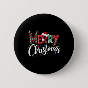 Merry Christmas Buffalo Black And White Plaid For 6 Cm Round Badge