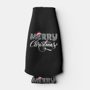 Merry Christmas Buffalo Black and White Plaid for  Bottle Cooler