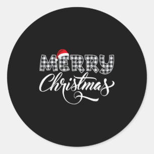 Merry Christmas Buffalo Black And White Plaid For  Classic Round Sticker