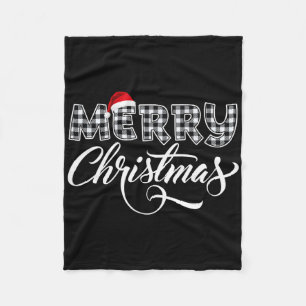 Merry Christmas Buffalo Black And White Plaid For Fleece Blanket