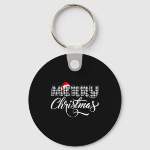 Merry Christmas Buffalo Black And White Plaid For  Key Ring