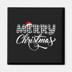Merry Christmas Buffalo Black And White Plaid For  Magnet