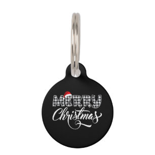 Merry Christmas Buffalo Black and White Plaid for  Pet Tag