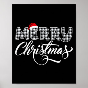 Merry Christmas Buffalo Black And White Plaid For  Poster
