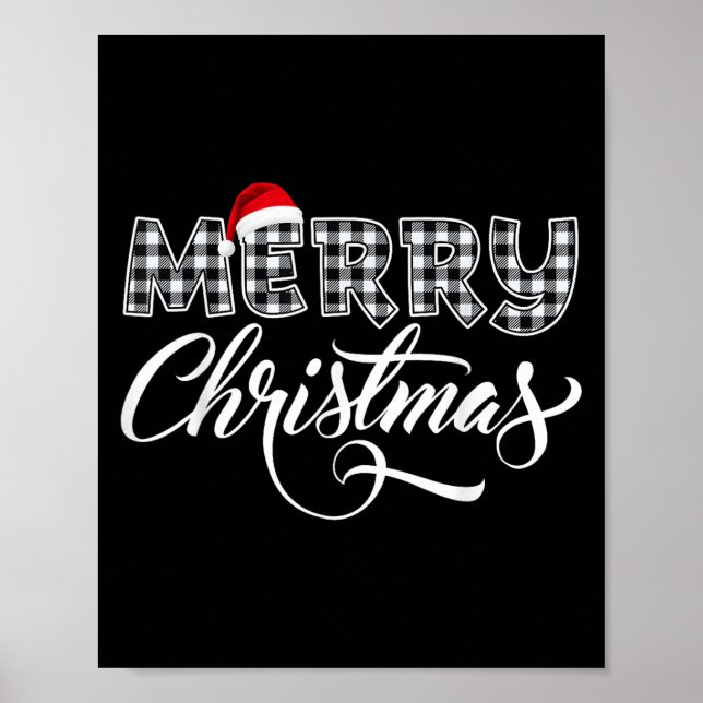Merry Christmas Buffalo Black And White Plaid For  Poster (Front)