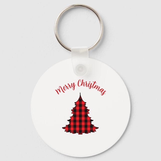 Merry Christmas Buffalo Check Pattern  Key Ring (Front)