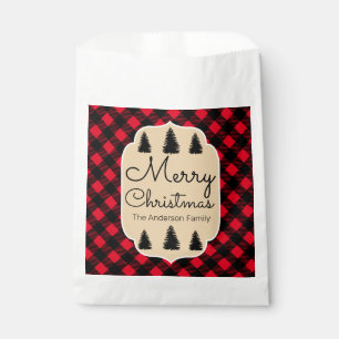 Merry Christmas Buffalo Check Plaid & Trees Favour Bags