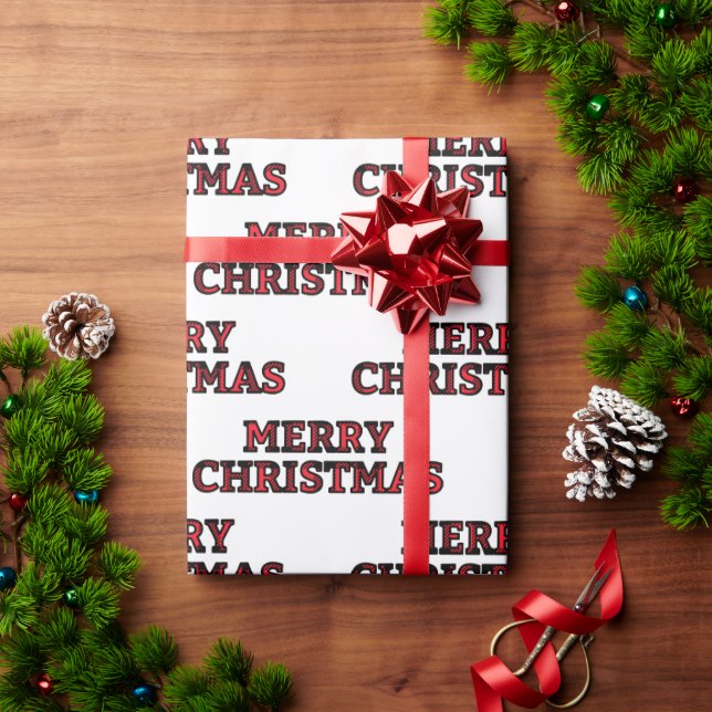 Merry Christmas Buffalo Check Typography Wrapping Paper (Holiday Gift)