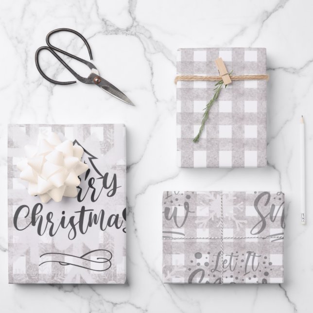 Merry Christmas Buffalo Check Wrapping Paper Set (Front)