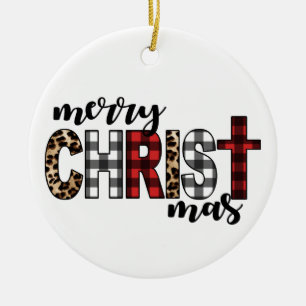 Merry CHRISTmas Buffalo Plaid Ceramic Tree Decoration
